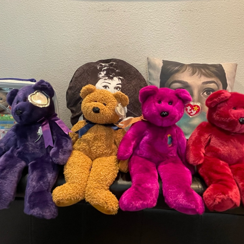 Ty Beanie Buddies Plush Bear Lot Purple Pink Red Brown Club Platinum Set 2000